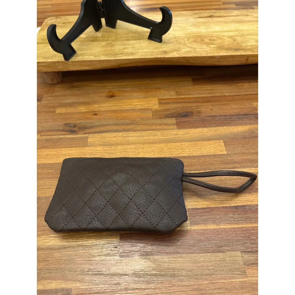 Unbranded Quilted Wristlet Pouch Women Small Brown Excellent Diamond Stitched